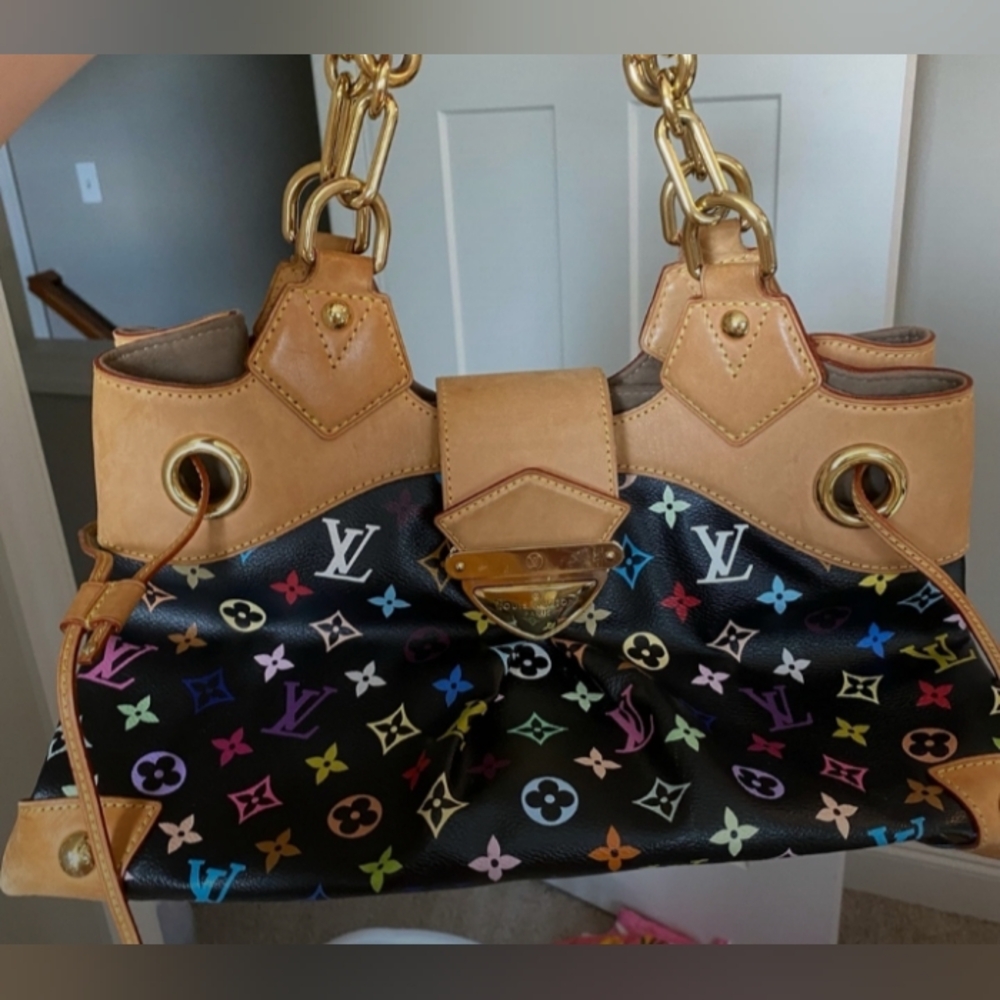 Authentic Louis Vuitton Monogram Multicolor Ursula Hand Bag M40124 Black 6059B